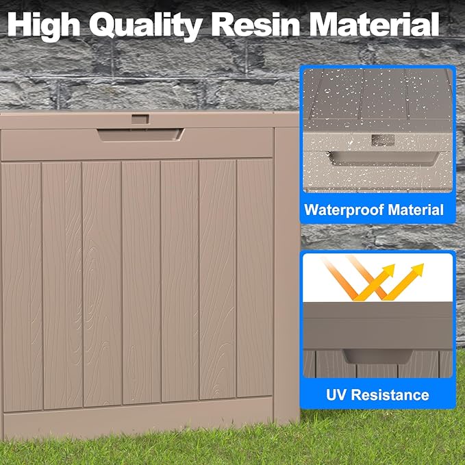 36 Gallon Outdoor Deck Box,Storage Lockable Waterproof Patio Furniture,Garden Tools,Cushions,Pool Accessories Outside Storage Resin Box(Grey)-Ruum Studio Home