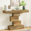 Tribesigns 42.5" Farmhouse Console Table, Narrow Wood Sofa Table Behind Couch with Geometric Base, Industrial Entryway Accent Table for Living Room, Hallway, Entrance (Light Brown)-Ruum Studio Home