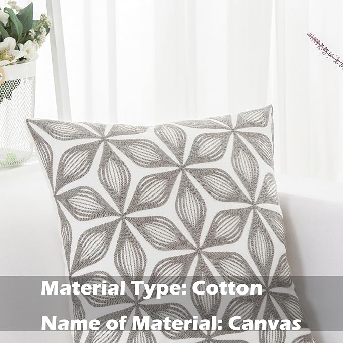 HWY 50 Grey Gray Decorative Throw Pillow Covers 18x18 Inch (1 Piece), Embroidered Cotton Farmhouse Cushion Cover Pillow Case for Sofa Couch Living Room Bed, Fashion Geometric-Ruum Studio Home