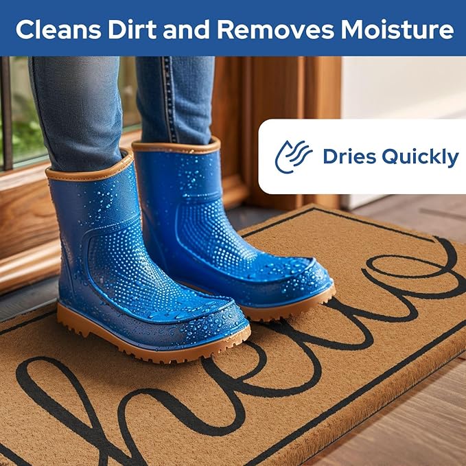 Barnyard Designs Natural Coco Coir Heavy Duty Backing Doormat - Large Cute Non-Slip Front Door Welcome Mat for Outside Entrance or Porch Entry, Brown (17x30, Hello)-Ruum Studio Home