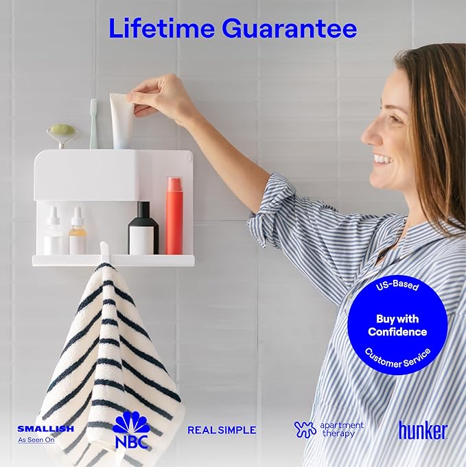 WallShelfie Bedside Wall Organizer - Room Decor, Dorm Room Essential, Floating Bedside Shelf Wall Mount, Makeup Organizer, Remote Control Holder, Room Accessories, Floating Shelves (White)-Ruum Studio Home