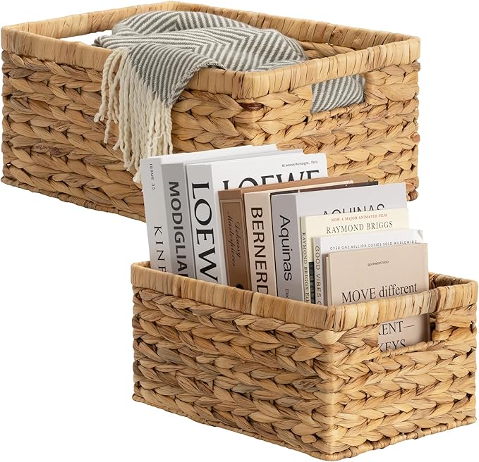 StorageWorks Wicker Storage Baskets, Large and Small Baskets, Handwoven Water Hyacinth Basket for Organizing, Decorative Organizers with Built-in Handles, Set of 2-Ruum Studio Home