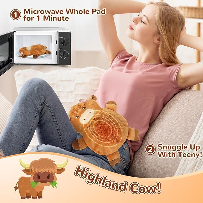 Microwave Heating Pad for Pain Relief, 16" x 12" Microwavable Heating Pads for Cramps, Back Pain, Neck Shoulder, Muscles, Knee, Joints, Natural Heat Pack Moist Heat, Highland Cow with Headdress Flower-Ruum Studio Home