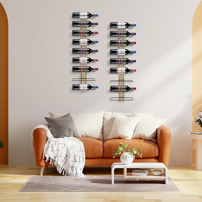 Sorbus Wall Mounted Wine Rack - Wood Wine Rack Wall Mounted for Bottles, Liquor, Champagne - Black Metal Wine Bottle Holder for Home Bar (Set of 3)-Ruum Studio Home