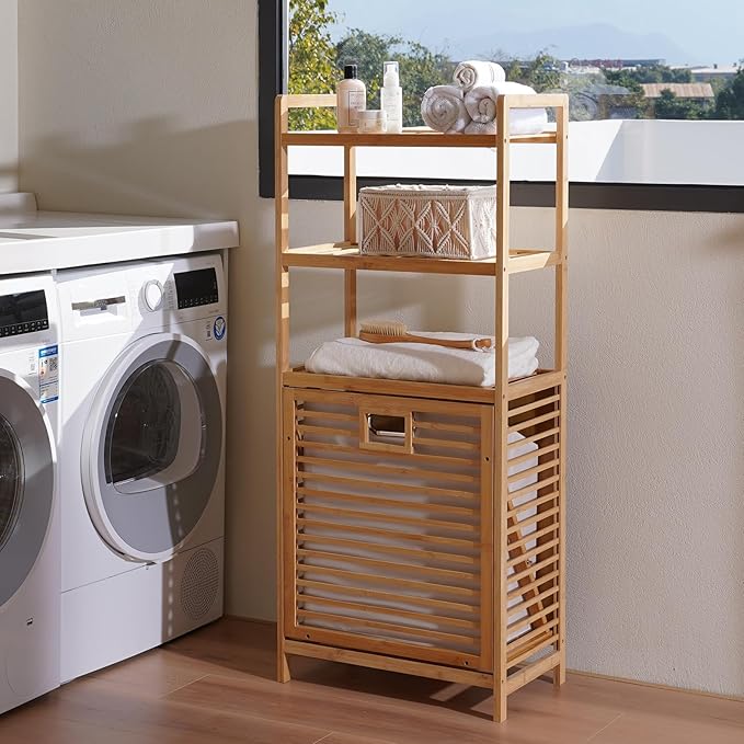 Laundry Hamper with 3 Tier Shelves & Tilt Out Basket, Laundry Baskets Organizer Hampers Bathroom Storage Shelf for Laundry Room, Bathroom, Guest Room (3-Tier Large)-Ruum Studio Home