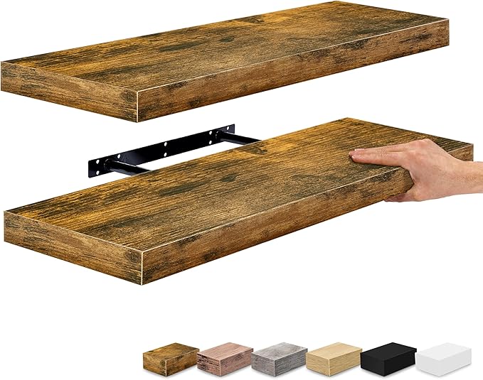 Sorbus Floating Shelves for Wall - 24" Bathroom Shelves, Wall Decor for Bedroom, Kitchen, Living Room, Home Decor & Book storage - Mounted Floating Shelf with Invisible Brackets (Rustic Brown, 2 Pack)-Ruum Studio Home