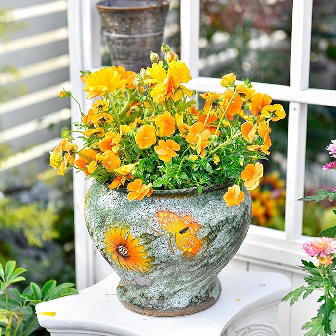 Sungmor Ceramic Hand Painted Succulent Flower Pots, 9 Inch Large Pottery Pots for Indoor Outdoor Plants, Decorative Ceramic Vase for Flower Arrangement Home Decor, Vintage Centerpieces Flowerpot-Ruum Studio Home
