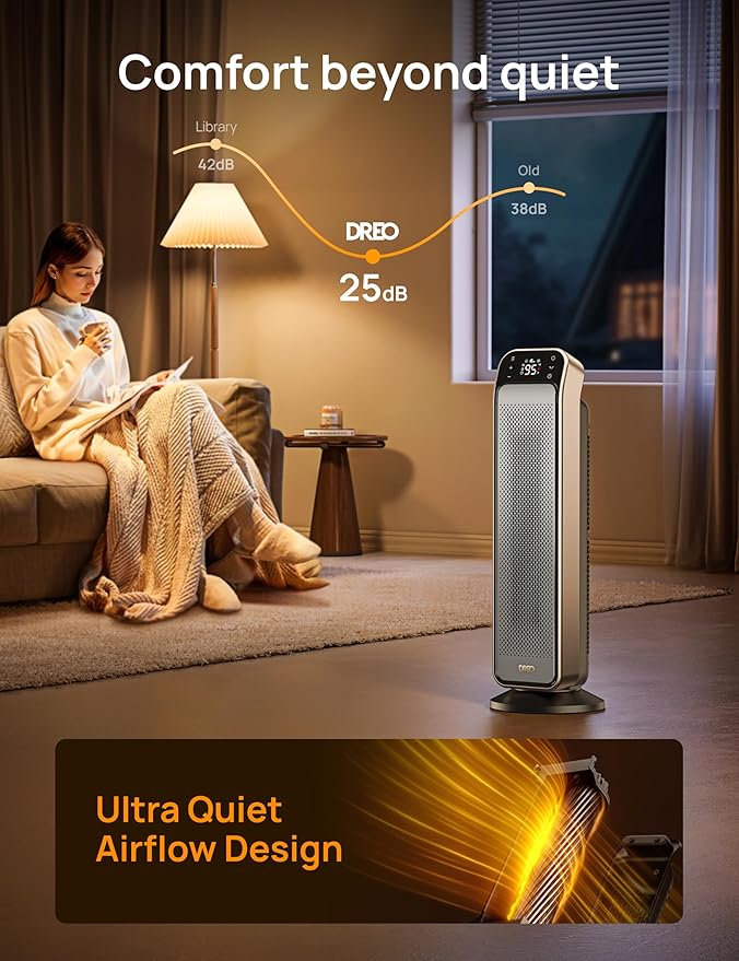 Dreo Space Heater Indoor, 25" 11.5ft/s Fast Portable Room Heater with Remote and Thermostat, 3 Modes, Overheating & Tip-Over Protection, Electric Heaters for Indoor Use Large Room, Bedroom, Gold-Ruum Studio Home