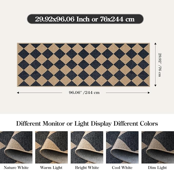 Lahome Checkered Easy Jute Runner Rug, 2x8 Hallway Kitchen Runner Rug Non Slip Washable Outdoor Carpet for Entryway Indoor, Checkerboard Black Indoor Outdoor Carpet for Hallway 8ft Entry-Ruum Studio Home