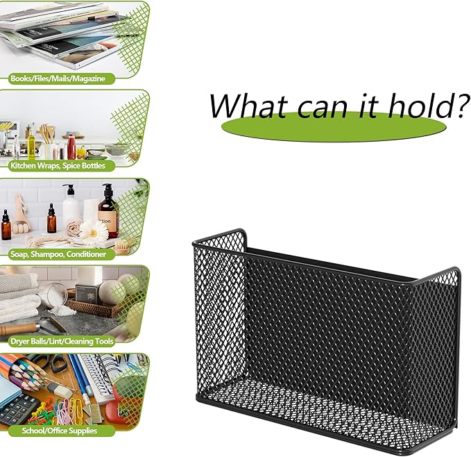 Magnetic Basket Fridge Lint Bin Dryer Ball Holder Laundry Room Organization Home Storage for Class Office School (Mesh，(1-Pack) Black/L)-Ruum Studio Home