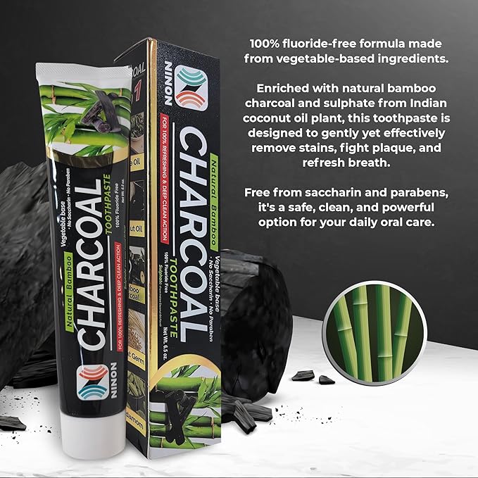 Activated Charcoal Whitening Toothpaste, Fluoride-Free, Enamel-Safe, Natural Mint Flavor, 6.5oz Tube for Stain Removal and Fresh Breath Pack of 1-Ruum Studio Home