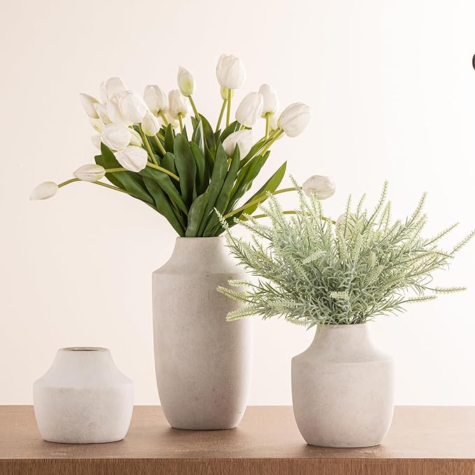 Mitt&Ditt Ceramic Flower Vase, 12.5 inch Tall Off-White Vase, Large Decorative Terracotta Vases, Farmhouse Rustic Pottery Vases for Home Decor, Living Room, Table-Ruum Studio Home