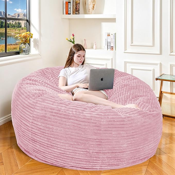 Large Bean Bag Chair, 5FT Giant Beanbag Chairs with Memory Foam Filled, Bean Bag Chairs for Adults, Ultra Soft Lazy Sofa for Living Room Bedroom (Pink)-Ruum Studio Home