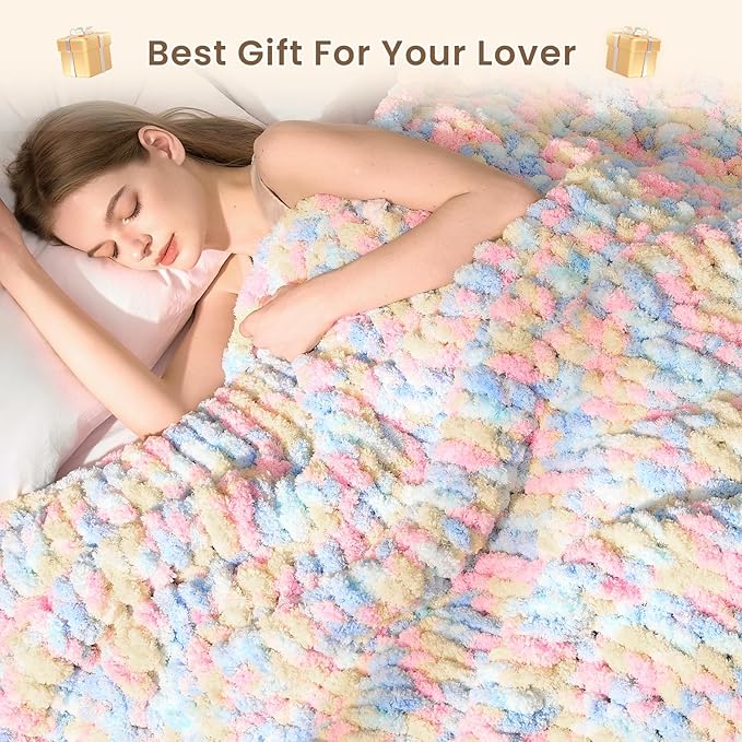 L'AGRATY Chunky Knit Blanket Throw: 50''x60'' Chenille Chunky Knitted Throw Blankets for Bed Couch - Handmade Thick Cable Knit Blanket - Large Crochet Rope Blankets for Home Decor-Ruum Studio Home