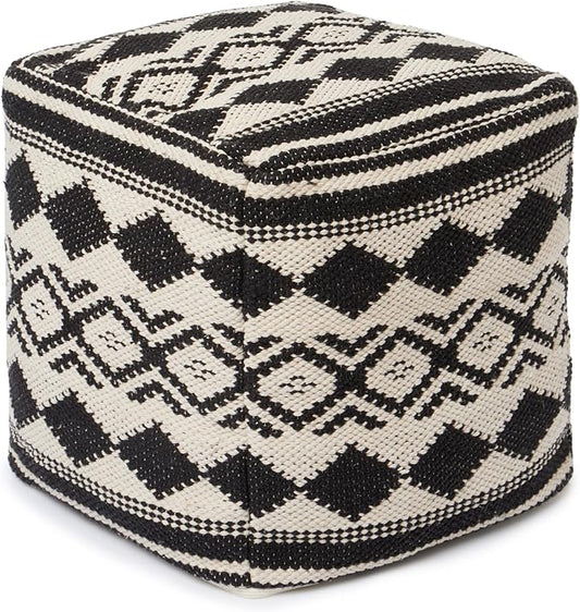 REDEARTH · Tufted Pouf Ottoman with Filler Textured Storage Cube Bean Bag Pouffe Footrest for Living Room, Bedroom, Nursery, Kidsroom; 100% Cotton (17.5"X17.5"X17.5", Linear Diamond Black)-Ruum Studio Home