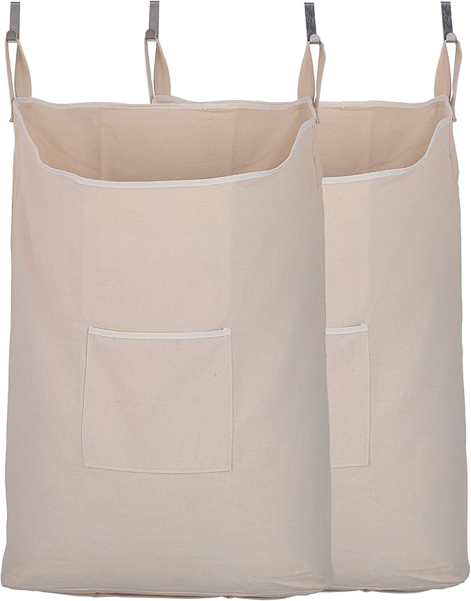 2 pack Laundry Collector, Laundry Hamper, Door Hanging Laundry bag with hooks (Beige, 2PC X 65Liters)-Ruum Studio Home