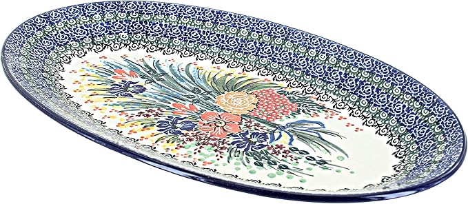 Blue Rose Polish Pottery Summer Blooms Oval Platter-Ruum Studio Home