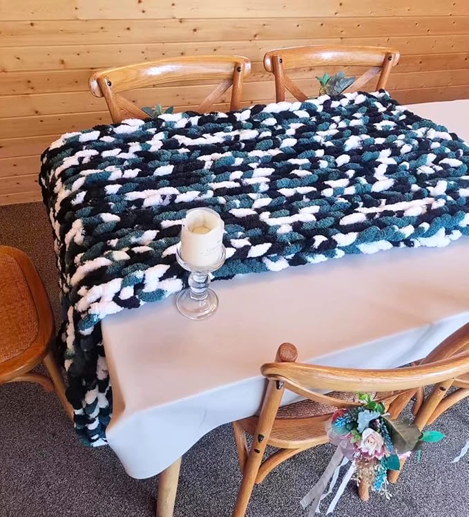 DDL&HEXI Chunky Chenille Blanket 100% Hand Knit with Jumbo Chenille Yarn (50"x60") Super Soft Large Throw Bed Blanket for Couch, Sofa, Home Decor - Machine Washable (06)-Ruum Studio Home