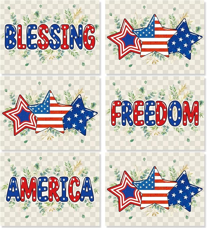 Veterans Day Placemats Set of 6 4th of July Patriotic American Flag Stars Plastic Table Mats Eucalyptus Election Day Memorial Place Mats Table Decoration for Indoor Outdoor Party Kitchen Dining-Ruum Studio Home