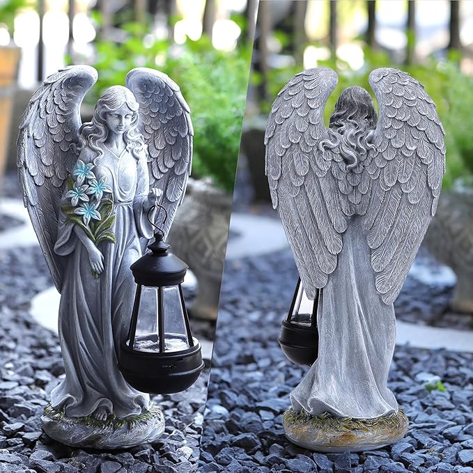 Solar Angel Outdoor Garden Decor Statues – 13.2 inches Solar Outdoor Sculptures for Outside Yard Art Patio Balcony Front Lawn Ornaments Gifts for Mom Grandma Women-Ruum Studio Home