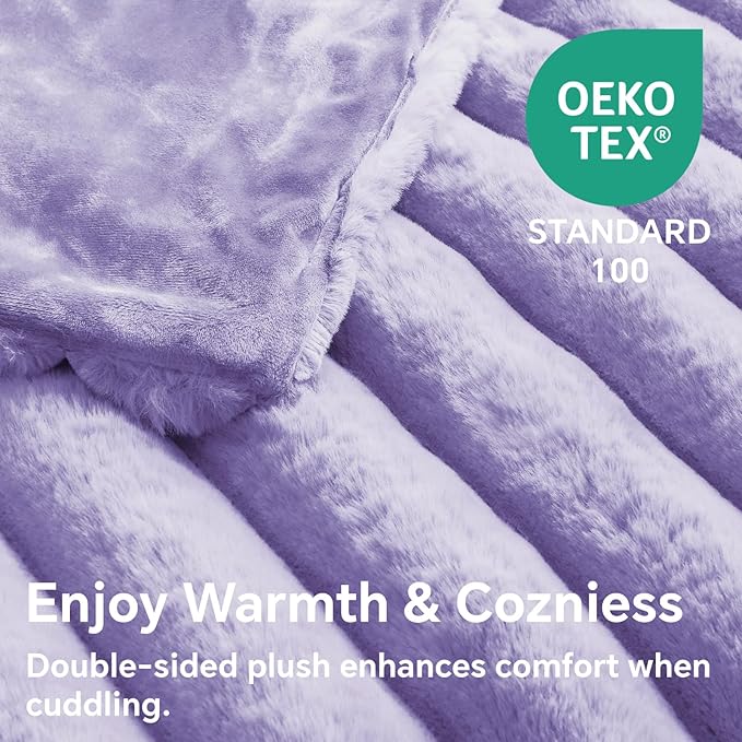 BEDELITE Faux Fur Throw Blanket for Couch, Soft and Cozy Luxurious 3D Striped Fluffy Blanket, 770GSM Thick Warm Plush Fuzzy Faux Rabbit Fur Blanket for Women Gift (Lavender, 60"x 80")-Ruum Studio Home