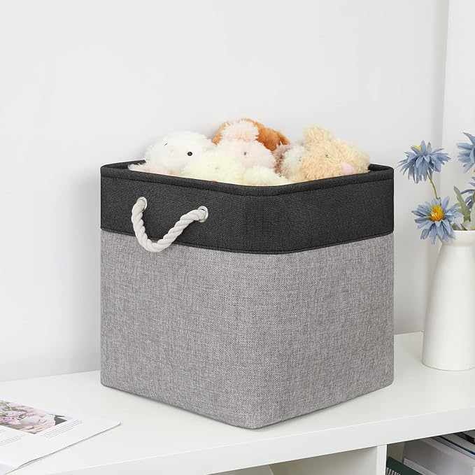 Bidtakay Fabric Cube Storage Bins for Organizing 13x13 Large Storage Baskets Decorative Storage Bins for Home Storage Set of 3 Shelf Organizer Bins for Toy Storage (Black&grey)-Ruum Studio Home