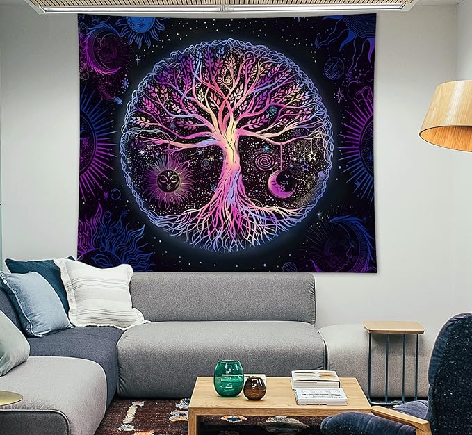FORATER Tree of Life Tapestry Wall Hanging Colorful Life Tree Tapestries Aesthetic Sun and Moon Galaxy Wall Tapestry for Bedroom Living Room Dorm(53 x 61 Inch, Multicolor)-Ruum Studio Home