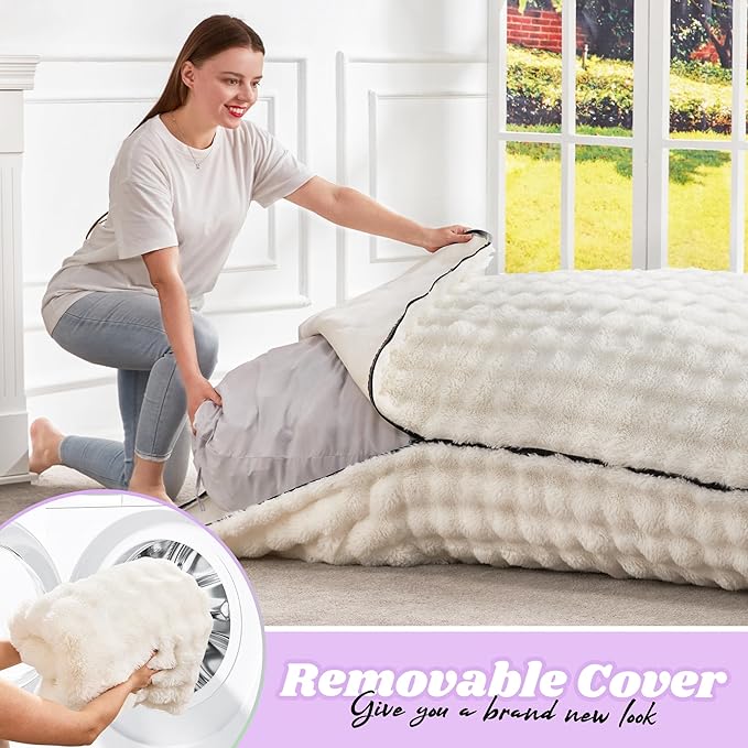 Hobestluk 3 in 1 Bean Bag Chair Giant Bean Bag Chairs for Adults with Bubble Cover Convertible Bean Bag Floor Cushion with Machine Washable Cover for Living Room (Bubble White)-Ruum Studio Home