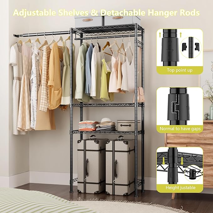 Over Washer and Dryer Shelves,3 Tier Adjustable Wire Shelving Laundry Room Storage Organization Clothes Drying Rack with Mounted on the Wall Expandable Hanger Rods&Hook,55"~74.5"Wx13.4"Dx77"H-Ruum Studio Home