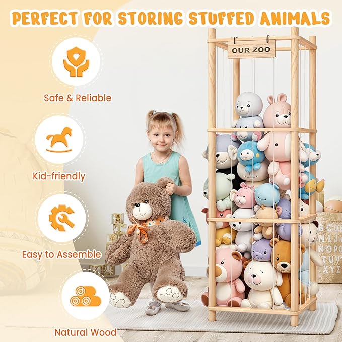 Stuffed Animal Storage & Organizer, Wooden Cute Zoo Toy Holder for Toddler Rooms, Playrooms & Bedrooms-Ruum Studio Home