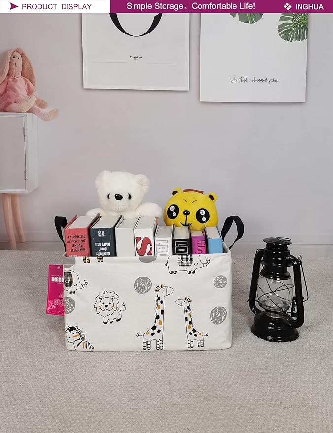 Rectangular Storage Basket Fabric Organizer Bin for Toys,Books,Clothes,Gifts,Pets-Perfect for Home,Office,Nursery,Dorm,Shelf(Rec-Animals)-Ruum Studio Home