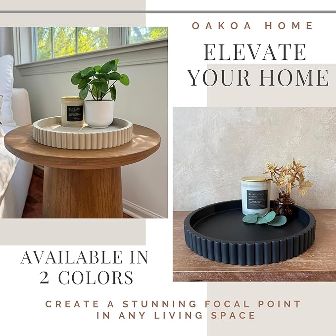OAKOA Concrete Black Tray for Coffee Table - Round Black Decorative Tray for Table Decor - Bandejas Decorativas para La Sala - Coffee Table Centerpiece-Ruum Studio Home