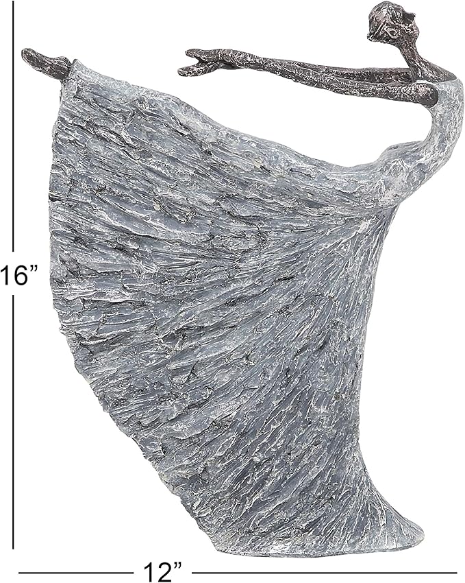 Deco 79 Polystone Dancer Decorative Sculpture Home Decor Statue, Accent Figurine 12" x 3" x 16", Gray-Ruum Studio Home