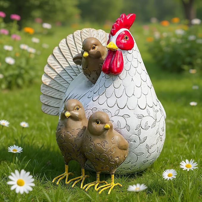 Elenon Chicken Outdoor Garden Statue Decorative, Adorable Flower Bed Rooster Outdoor Statue, Funny Yard Patio Art Decor Sculptures Table Ornament-Ruum Studio Home