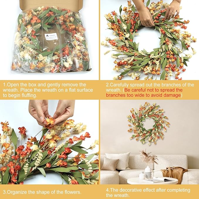 Artgar Fall Wreath, Fall Wreaths for Front Door, 24 in Fall Decor Floral Wreath, Door Wreaths for Front Door Outside All Season for Thanksgiving Home Indoor Outdoor Wall Decor (White Orange Yellow)-Ruum Studio Home