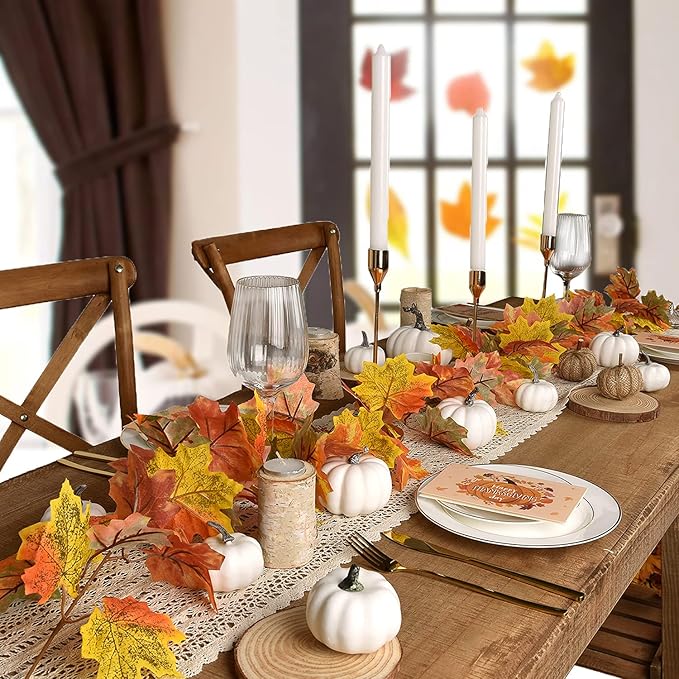 DearHouse 2 Pack Fall Garland Maple Leaf, 5.9Ft/Piece Hanging Vine Garland Artificial Autumn Foliage Garland Thanksgiving Decor for Home Wedding Fireplace Party Christmas (Light Green)-Ruum Studio Home