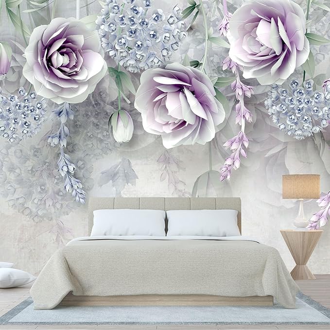 WFBHUA-Purple Rose Floral 3D Wallpaper Mural Modern Flower Leaf Wallpaper for Bedroom Wall Murals Decoration(Not Peel and Stick)-Ruum Studio Home