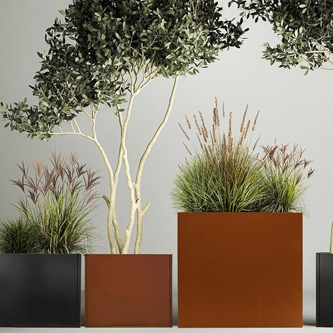 Galvanized Steel Metallic Heavy Planter for Outdoor Plants Metal Outdoor Planter Spliced Flower Box with Partitions for Outside,Indoor,Garden (Corten, 24 * 10 * 24)-Ruum Studio Home
