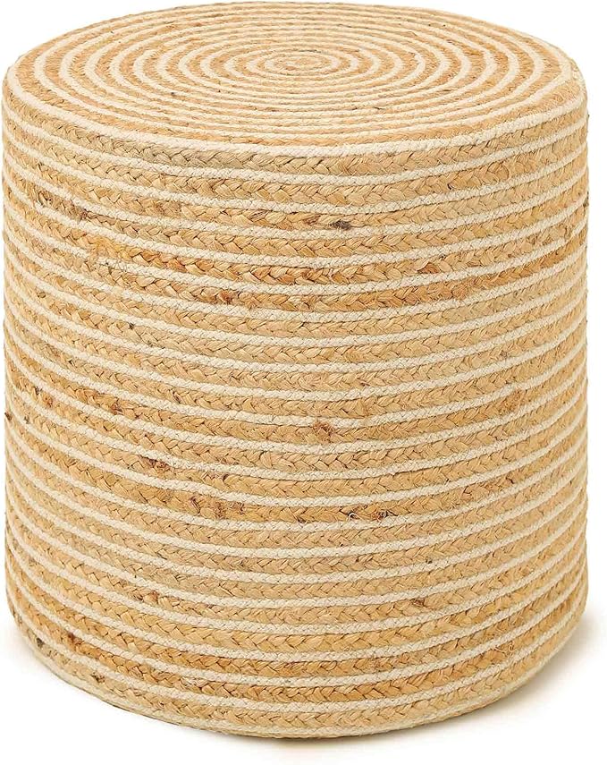 REDEARTH · Cylindrical Pouf Foot Stool Ottoman - Jute Braided Pouffe Poof Sitting Footrest for The Living Room, Bedroom, Nursery, Patio, Lounge & Other Rooms in Home (14.5”x14.5”x16”; Natural Ivory)-Ruum Studio Home