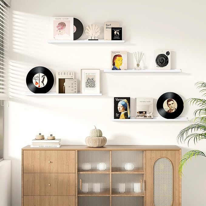 Picture Ledge Shelf for Wall, Floating Shelves Set of 4, 36 Inch Long Nursery Book Shelves for Toys Storage, Kids Bookshelf Wall Mounted for Books Photo Frames, White-Ruum Studio Home