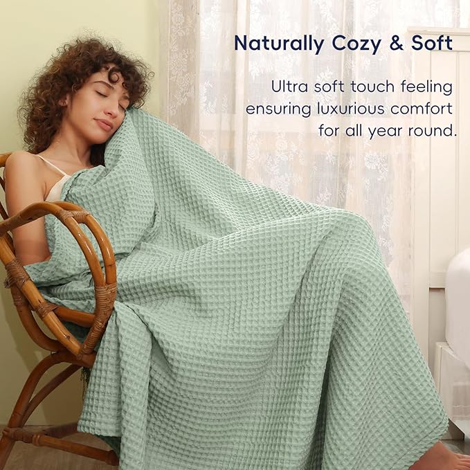 PHF Ultra Soft Waffle Weave Blanket Twin Size 66"x 90"- Washed Lightweight Breathable Cozy Woven Blanket for Bed - Aesthetic Decor for Couch Bedding Sofa Home Car - Sage Green/Mint Green-Ruum Studio Home