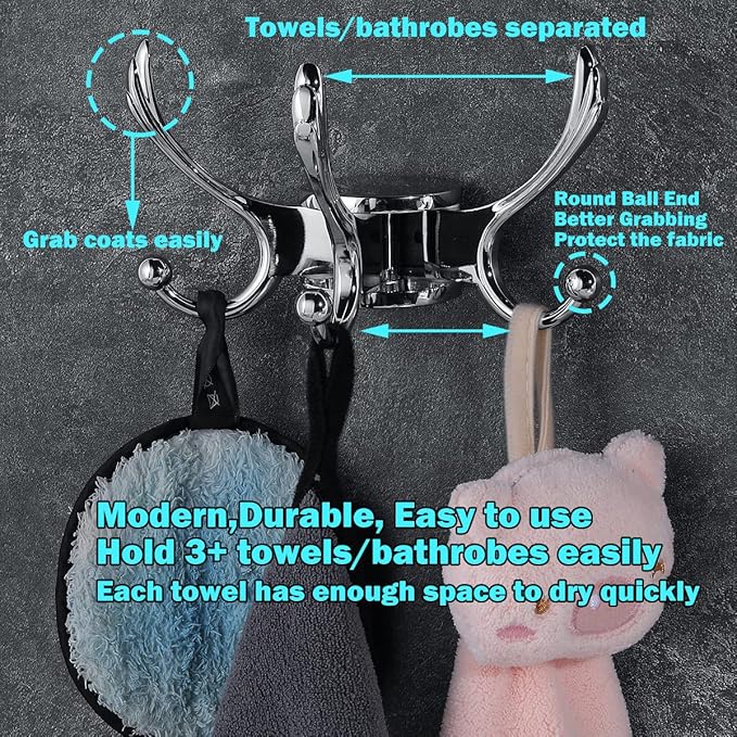 Heavy Duty Swivel Coat Hook Space Saving Towel Rope Hook Wall Mount Triple Swing Arms for RV Bathroom Kitchen Garage,Polished Chrome-Ruum Studio Home
