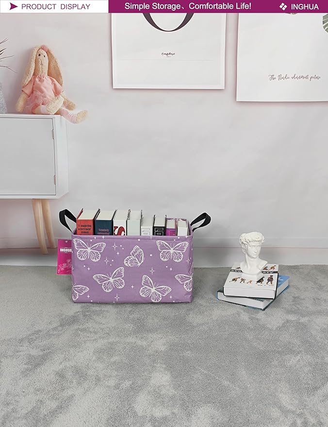 Rectangular Storage Basket Fabric Organizer Bin for Toys,Books,Clothes,Gifts,Pets-Perfect for Home,Office,Nursery,Dorm,Shelf(Rec-butterfly )-Ruum Studio Home