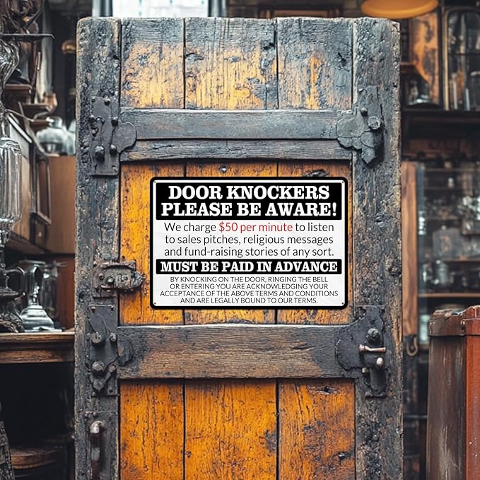 No Soliciting Sign for House Front Door - Funny Metal Tin Signs Room Decor Door Knockers Please Be Aware Warning Yard Sign, Home Bedroom Wall Art Decorations 8x12 Inch-Ruum Studio Home