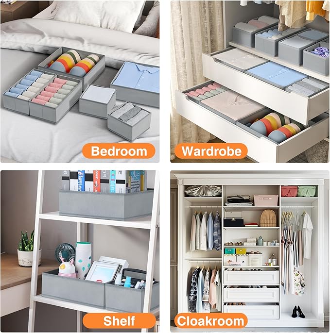 DIMJ Drawer Organizer 15 Pack - Foldable Baby Clothes Storage & Dresser Organizer for Nursery, Bedroom, Closet - Nursery Organization Dresser Dividers for underwear, Sock,Bra, Belt, Tie, Gray-Ruum Studio Home