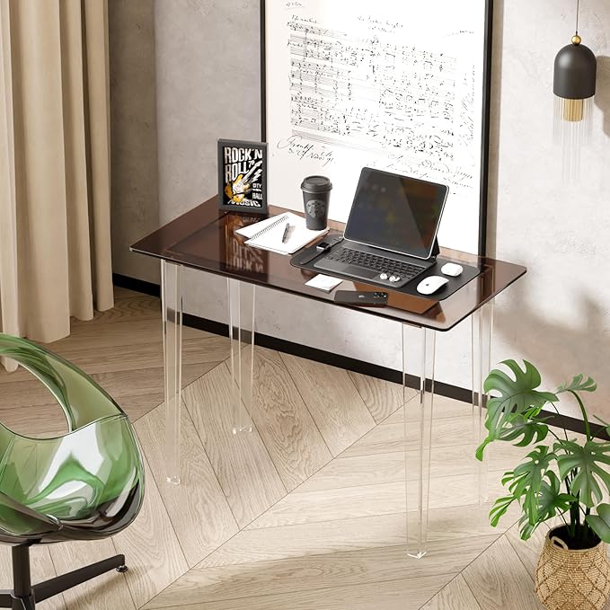 Acrylic Desk, Modern Study Table for Home Office - Extended Surface Multi-Purpose Console & Entryway Table, Sturdy Lightweight Design (42.5-inch, Yellowtea)-Ruum Studio Home