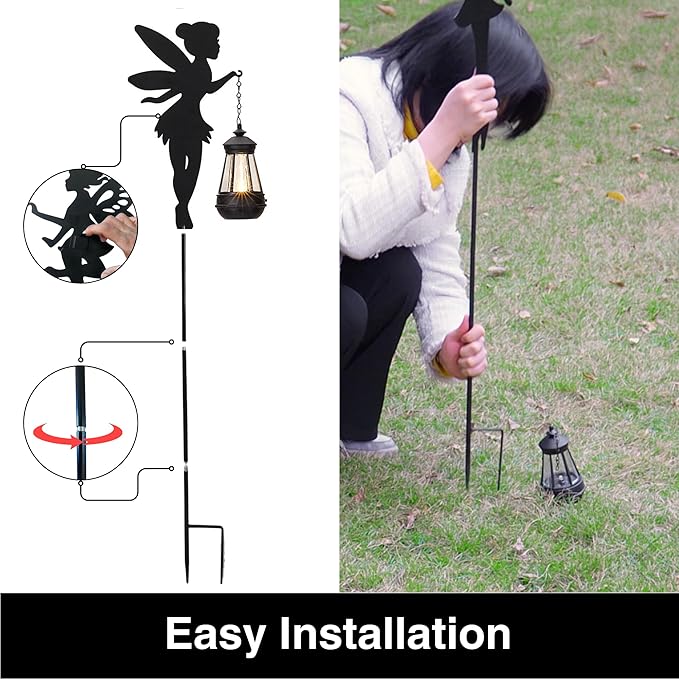 Fairy Garden Accessories Lawn Ornaments 1 Pair - Solar Lights Halloween Decorations Outdoor Garden Statue, Metal Stakes Decorative Figurines for Yard Decor, Patio (Type B Color-Shifting Lighting)-Ruum Studio Home