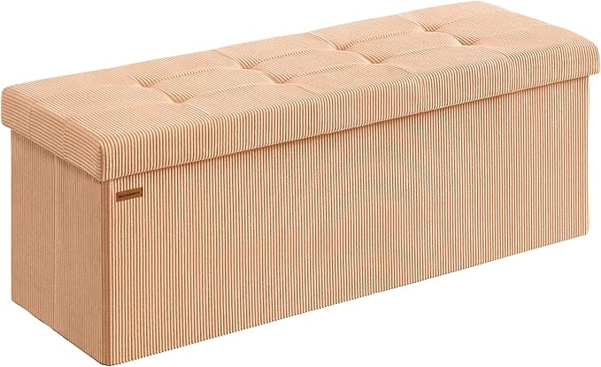 SONGMICS MAZIE Collection - Storage Ottoman Bench, Foldable Foot Rest, 15 x 43 x 15 Inches, End of Bed Bench, Storage Chest, Load 660 lb, Living Room, Bedroom, Entryway, Apricot ULSF604O01-Ruum Studio Home