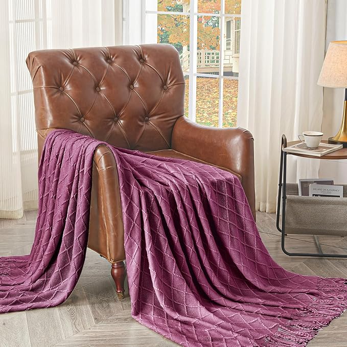 inhand Knitted Throw Blanket for Couch and Bed, Soft Living Room Home Decor Knitted Blanket with Tassel, Outdoor Lightweight Breathable Summer Blanket, Farmhouse Warm Woven Decorative, 50"x60"-Ruum Studio Home
