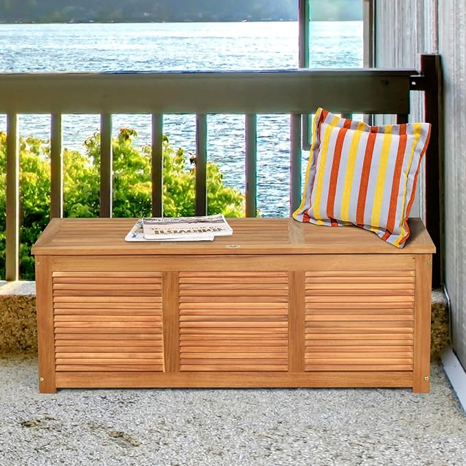 Tangkula 46 Gallon Acacia Wood Deck Box, Garden Backyard Storage Bench, Outdoor Storage Container for Patio Furniture Cushions and Gardening Tools (Natural)-Ruum Studio Home